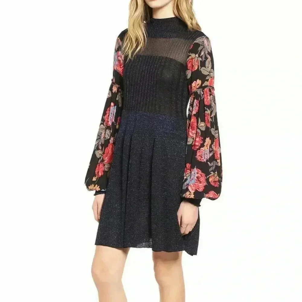 Free People Black Rose & Shine Lightweight Knit Dress SIZE XS PREOWNED - Picture 4 of 4